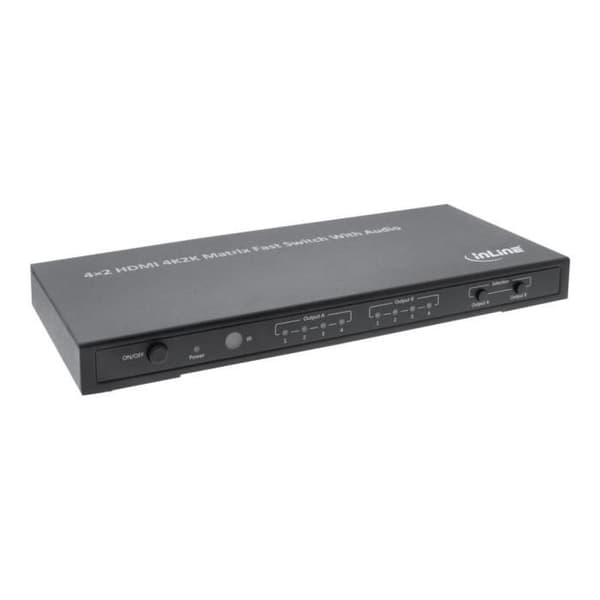 InLine HDMI Matrix Switch, 4K2K, 4 ingångsportar till 2 utgångsportar Video-Audio Switch Stationär dator