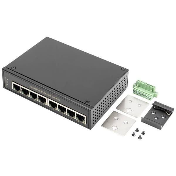 Switch Gigabit - Assmann - 8 portar - 10/100/1000BASE-TX - Svart - Industriell