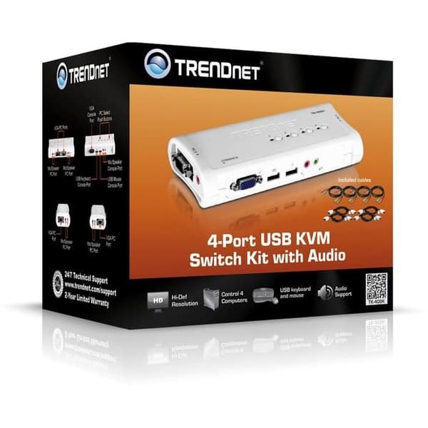 TRENDnet TK-409K KVM 4 Port VGA USB + Audio + Kablar