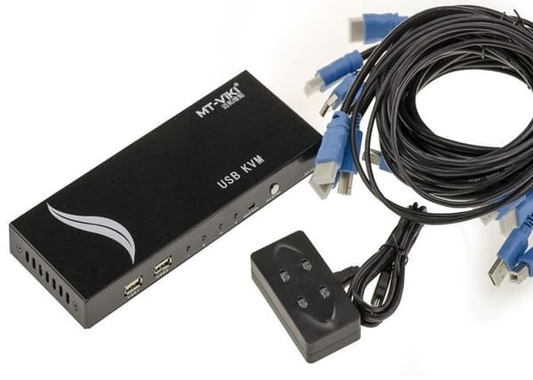 KVM Sharing Box Automatisk Switch Mus Tangentbord Skärm på 4 datorer HDMI (Bild + Ljud) / USB - Fjärrkontroll + sladdar