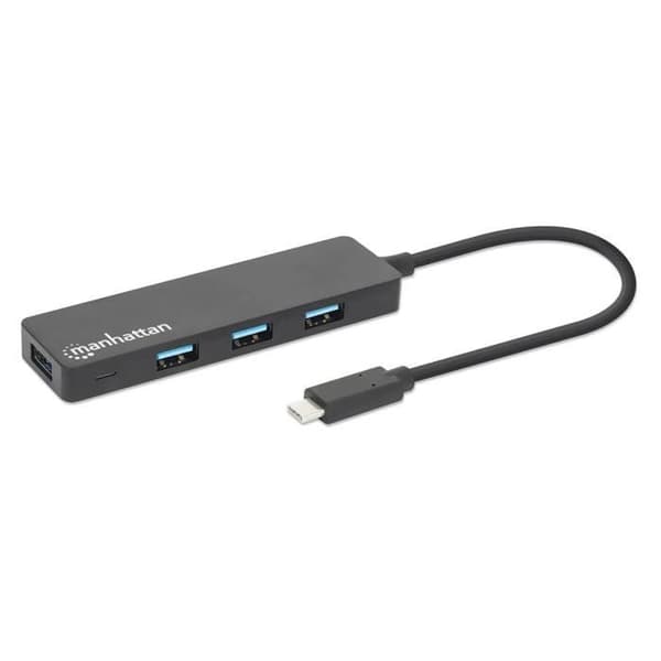 Manhattan USB 3.2-hub - 4 portar - USB-C - Plug and Play - Svart