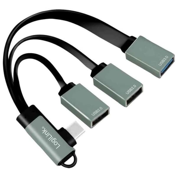 USB 3.1 Gen1 Hub till 5 Gbps med 90° vinklad kontakt till 2 USB 2.0-portar (Typ A) och 1 USB 3.0-port (Typ A)