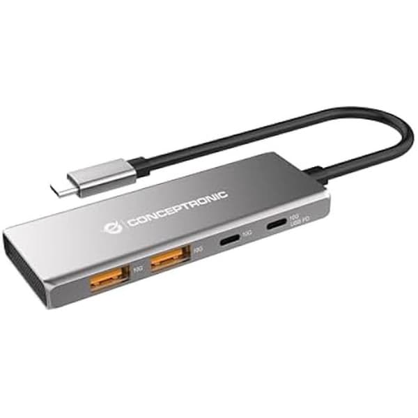 CONCEPTRONIC HUBBIES15G Hub 4 portar USB 3.2 Gen 2, 10 Gbps, USB-C x 2, USB-A x 2, 100 W USB PD, aluminiumhölje
