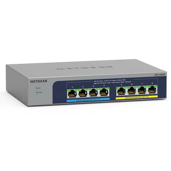 NETGEAR Plus MS108EUP - Switch - Managed - 4 x 100/1000/2,5G (PoE++) + 4 x 100/1000/2,5G (PoE+) - stationär, väggfäste - Po