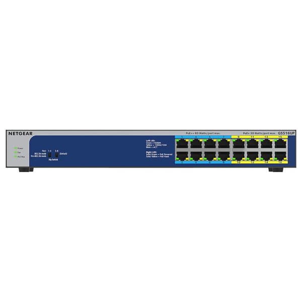 Nätverksswitch - NETGEAR - GS516UP - 16 Gigabit-portar - PoE+ och PoE++ - Icke hanterbar