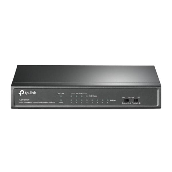 TPLINK TL-SF1008LP 8P Switch 4P PoE TL-SF1008LP 8-Port 10/100 Mbps Desktop Switch med 4-Port PoE 41W PoE budget