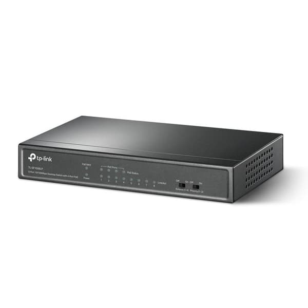 TPLINK TL-SF1008LP 8P Switch 4P PoE TL-SF1008LP 8-Port 10/100 Mbps Desktop Switch med 4-Port PoE 41W PoE budget