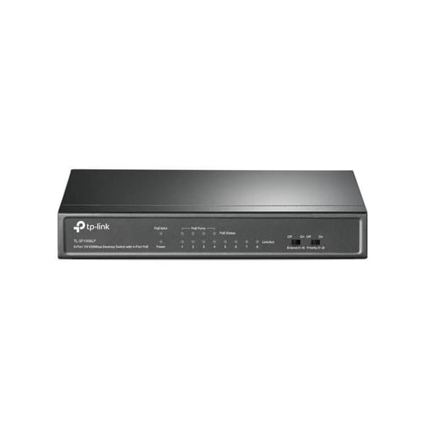 TPLINK TL-SF1008LP 8P Switch 4P PoE TL-SF1008LP 8-Port 10/100 Mbps Desktop Switch med 4-Port PoE 41W PoE budget Svart