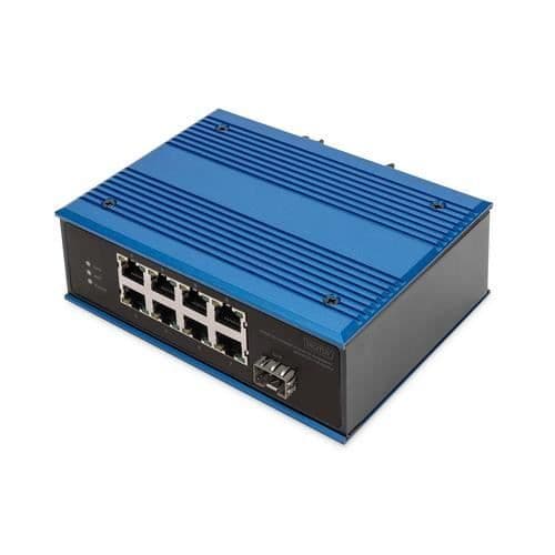 Industriell PoE-switch 8 portar 10-100BASE-TX (PoE) + 1 port - DIGITUS Svart, Blå