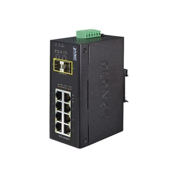 PLANET IGS-1020TF Unmanaged Switch 8 x 10-100-1000 + 2 x Gigabit SFP DIN-skenamontering 24V AC - 12-48V DC