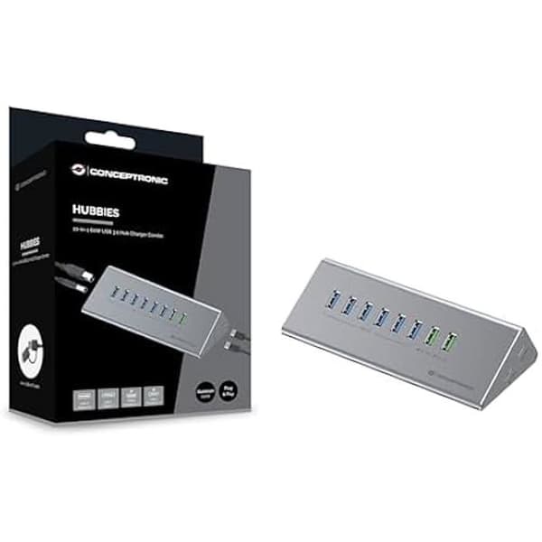 Laddare Hub - CONCEPTRONIC - HUBBIES18G - 60 W - USB 3.0 - USB-C - Aluminium