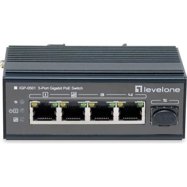 LevelOne 5-portars Gigabit Industrial Switch - DIN-Schiene -30°C till 65°C - Gigabit Ethernet (10/100/1000) - Vollduplex - Svart