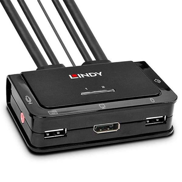 LINDY KVM-switch DisplayPort 2 portar 1.2 USB 2.0 och ljudkablar inbyggda