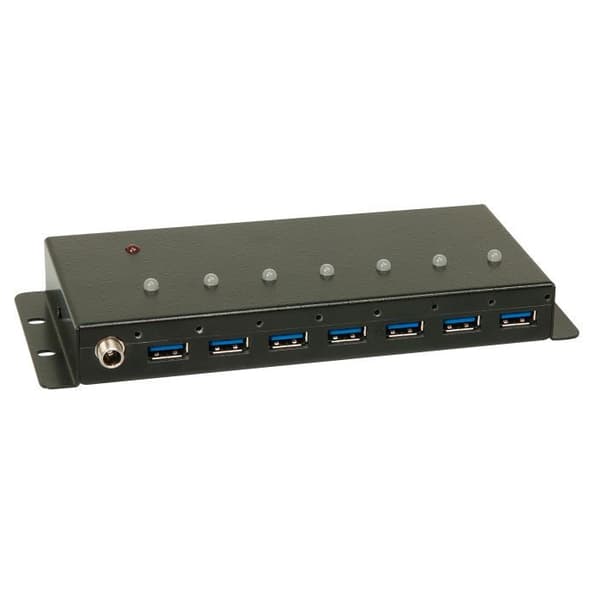 Industriell USB 3.0-hub (hub) - LINDY - 7 portar - Skärmat fodral