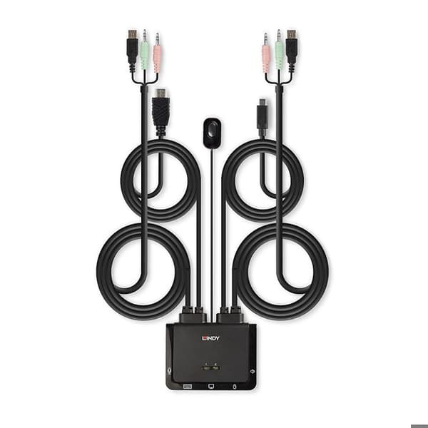 KVM Switch 2 Portar HDMI 18G, USB Typ C, USB 2.0 OCH Ljud med kablar