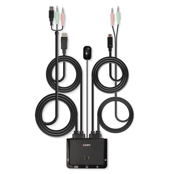 2-portars DisplayPort 1.2, USB typ C, USB 2.0 OCH Audio KVM-switch med kablar