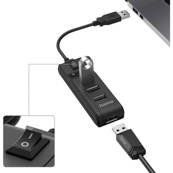 Hama USB 2.0 hubb 4 portar svart