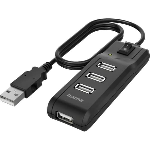Hama USB 2.0 hubb 4 portar svart