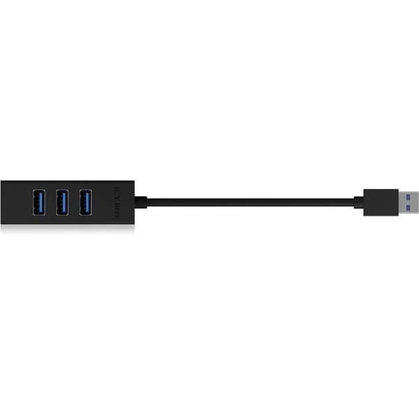 ICY BOX 4-vägs USB 3.0-nav med integrerad svart aluminiumkabel - IB-HUB1419-U3
