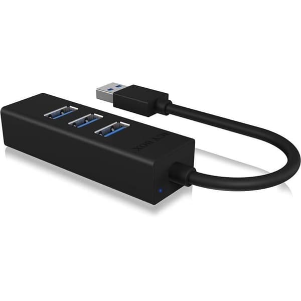 ICY BOX 4-vägs USB 3.0-nav med integrerad svart aluminiumkabel - IB-HUB1419-U3
