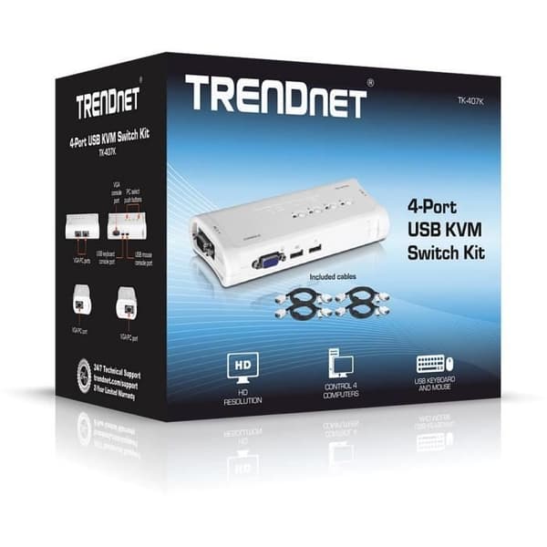 TRENDnet TK-407K KVM 4 USB VGA-portar + 4 kablar