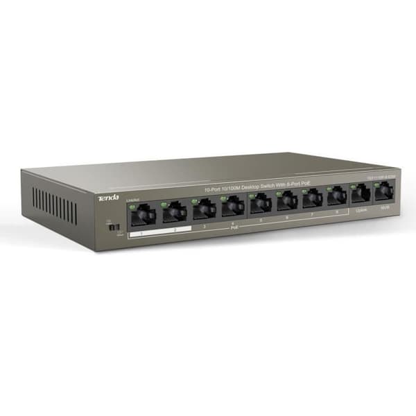 TENDA Desktop Switch 9 Ports 10/100M Base, TX RJ45, 8 Port Poe Switch, 6KV Counter-Lightning, Plug&amp;Play, TEF1109P-8-63W Svart