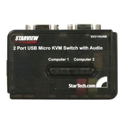 StarTech.com 2-portars VGA USB KVM-switchsats med ljud och kablar - Monitortangentbord Musswitch - Svart (SV211KUSB)