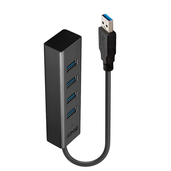 LINDY Hub USB 3.0 4 portar Aluminium Grå