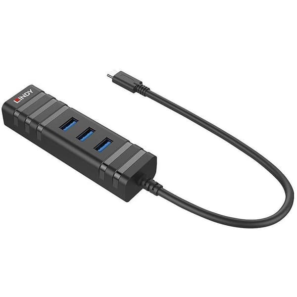 USB Adapter - Lindy - USB 3.1 Hub - 4 Portar - Gigabit Ethernet - Svart