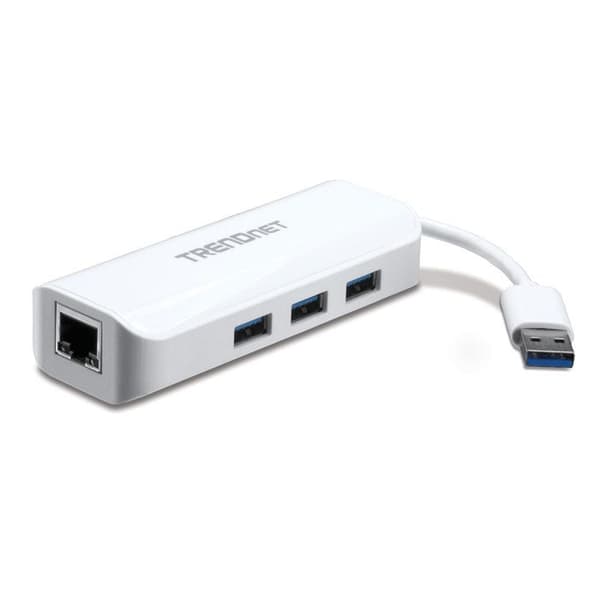 USB 3.0 till Gigabit-adapter - TRENDnet - TU3-ETGH3 - 3 USB 3.0-portar - Flexibel kontakt 10cm - Vit