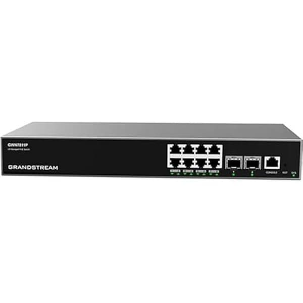 Hanterbar switch - GRANDSTREAM - GWN7811P - 8 GbE RJ45 PoE-portar - 2 SFP+-portar - Layer 3 Grå
