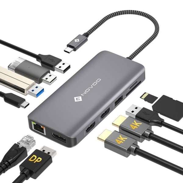 Novoo Hub - DP-NOVOOHUB11V1DNS-VC - USB C Hub 4K60Hz USB C Dubbel HDMI-adapter och DP-dockningsstation