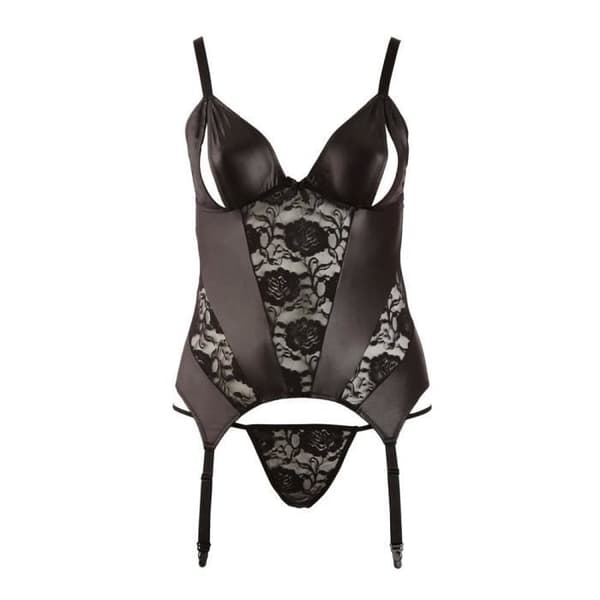 Bustier Jarretelles Öppen - Cottelli - Storlek XXXXL - Svart - Spets - Justerbara Remmar