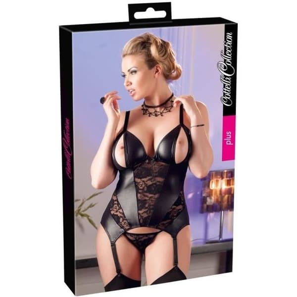 Bustier Jarretelles Öppen - Cottelli - Storlek XXXXL - Svart - Spets - Justerbara Remmar
