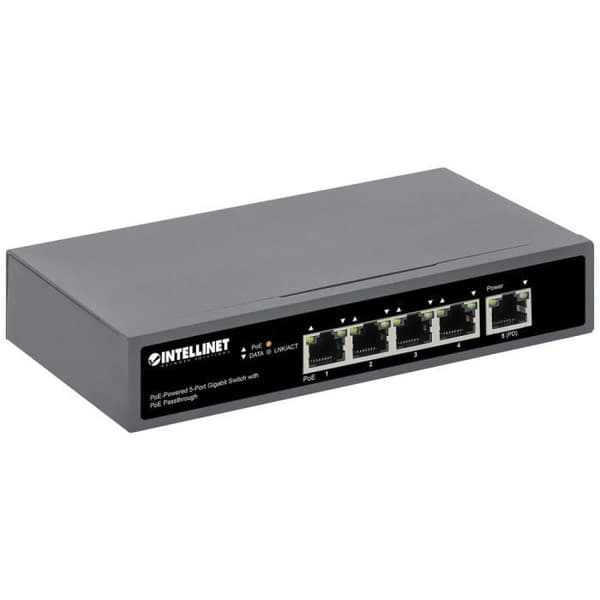 INTELLINET nätverksswitch - 5 Gigabit PoE-drivna portar - RJ45 10/100/1000 MBit/s IEEE 802.3af/at