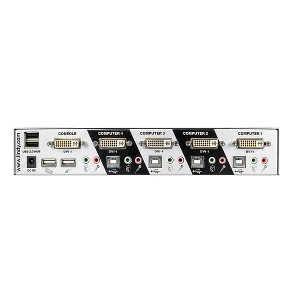 Lindy 4 Port DVI-I Single Link, USB 2.0 & Audio KVM Switch Pro Monitor-tangentbord-mus-ljud-USB switch 4 x KVM - Audio - USB...