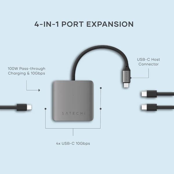 Hub Satechi - ST-H4CPDM - USB-C PD (1x 75W) 4-Port Hub Rymdgrå