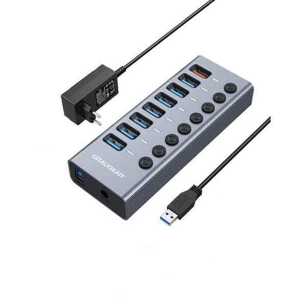 HUB USB - GRAUGEAR - G-HUB71-A - 7 portar - Snabbladdning - Aluminium