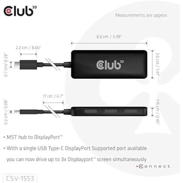 USB-C-hubb - CLUB 3D - MST-hubb - 3 portar - 4K 60Hz - HDR