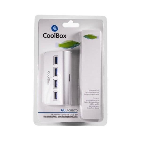 Koncentrator (hub) - COOLBOX - COO-HU4ALU3 Aluminium - 4 portar - USB-laddare - Aluminiumhölje