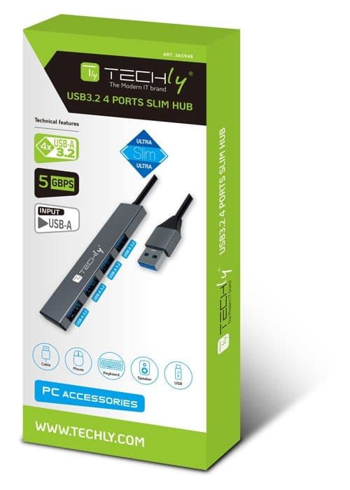 Hub Techly - IUSB32-HUB4A-4U3SL - Hub USB 4p. USB 3.2