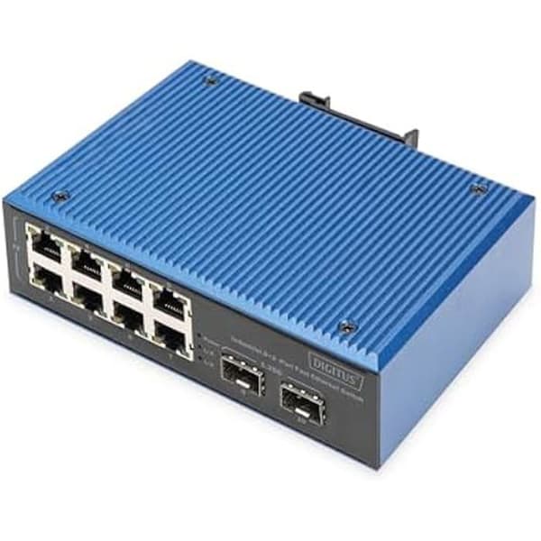 DIGITUS Industriell nätverksswitch - 10 Fast Ethernet-portar - 8x RJ45 + 2x Gigabit SFP upplänk - IP40