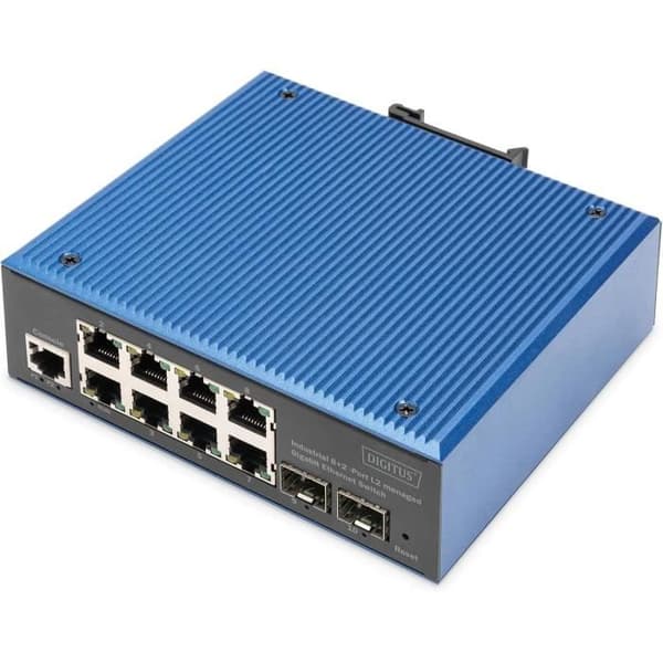 Nätverksswitch - DIGITUS - DN-651156 - 10 Gigabit-portar - 8x RJ45 + 2x SFP - IP40 Svart, Blå