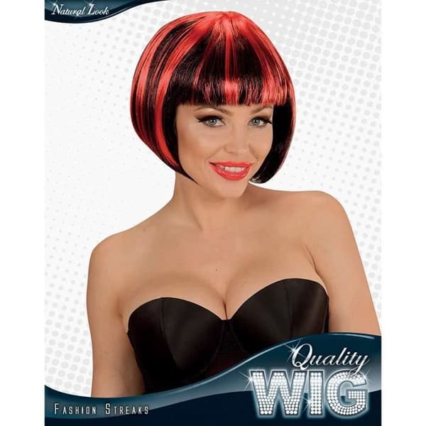 Widmann VD-WDM04952 - KVM SWITCH - Fashion Streaks peruk, svart/röd, en storlek