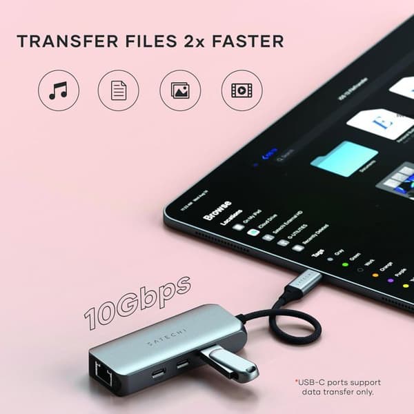 USB-C hub 4-i-1 - Satechi - Aluminium - Ethernet 2.5 Gbps - Snabba överföringar - Flätad kabel
