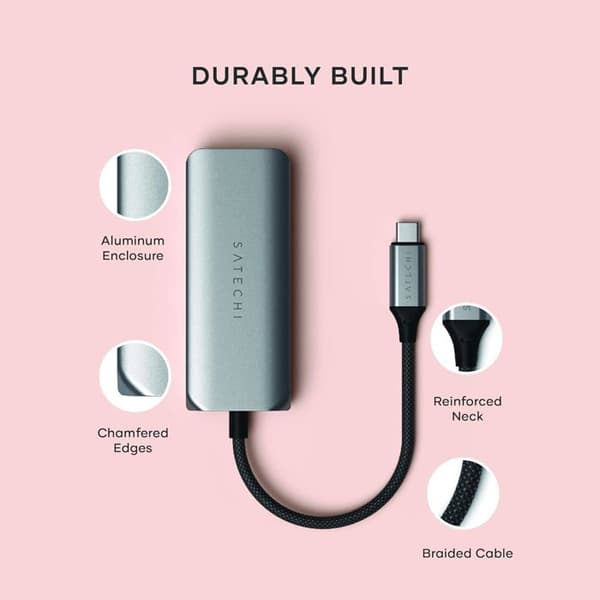 USB-C hub 4-i-1 - Satechi - Aluminium - Ethernet 2.5 Gbps - Snabba överföringar - Flätad kabel