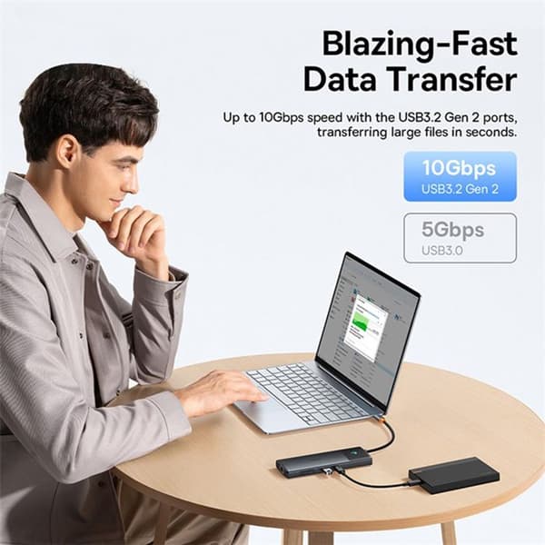USB-C-hub till 2 x HDMI, 3xUSB, 2xUSB-C, RJ45, SD,TF - Baseus Metal Gleam Series II (B00061800123-00) - Svart