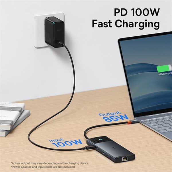 USB-C-hub till 2 x HDMI, 3xUSB, 2xUSB-C, RJ45, SD,TF - Baseus Metal Gleam Series II (B00061800123-00) - Svart