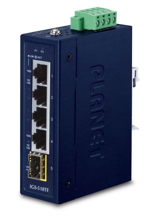 Switch - Ethernet-nav - injektor Planet Switch industriell IP30 4 Giga-portar + 1 SFP -40/+75°C Blå