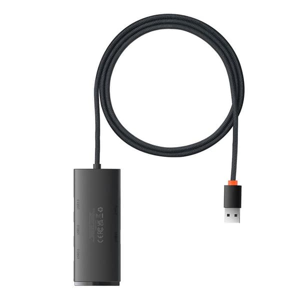 USB-hub med 4x USB3.0, Type-C, 2 m - Baseus Lite-serien (WKQX030201) - Svart